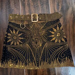 Day G Gold Studded Mini Skirt with Belt | Art Deco Festival Glam size Large